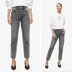 NEW Anine Bing Betty Jeans Dust Grey High Rise Relaxed Slim Fit Distressed Denim